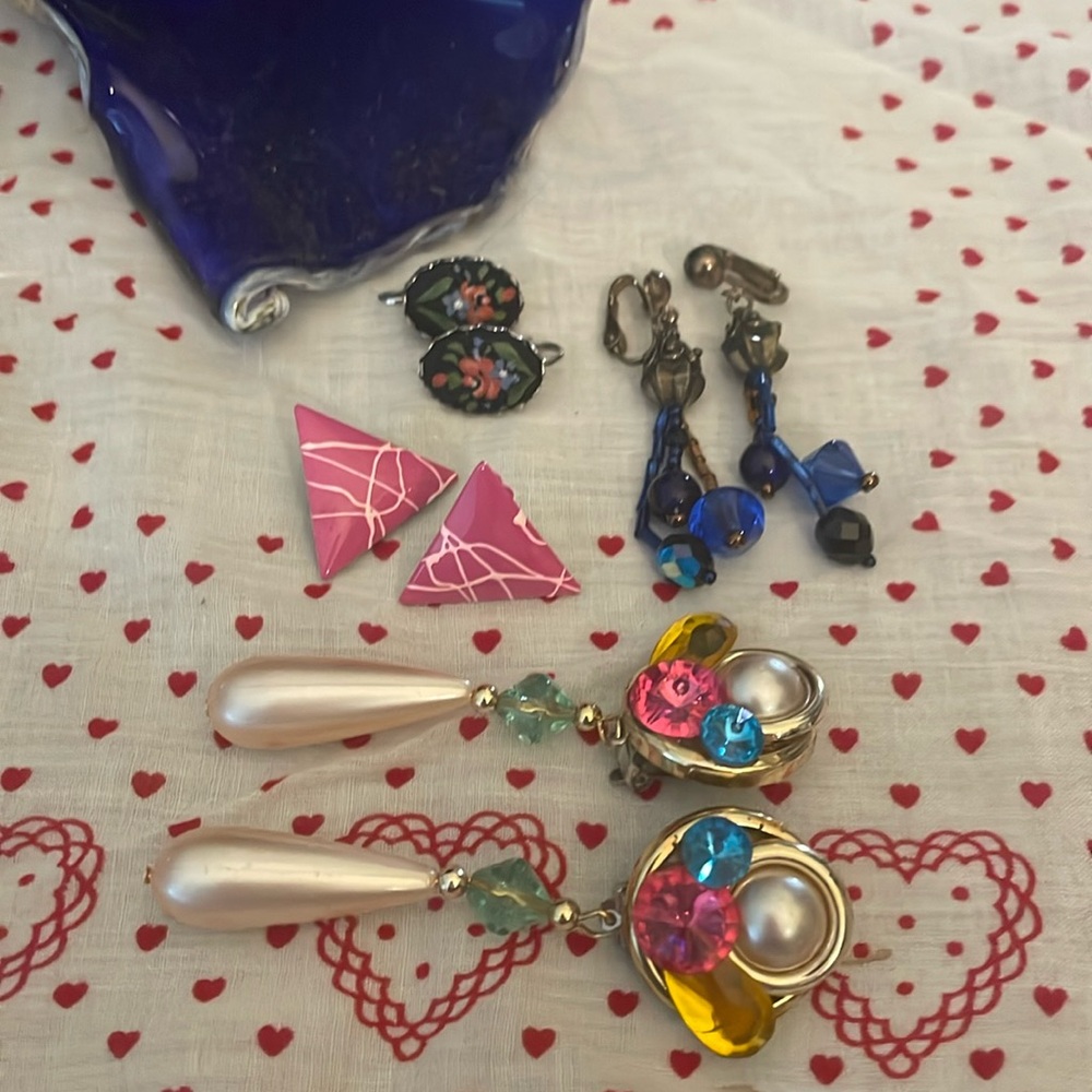 Four Pair Retro Clip On Earrings